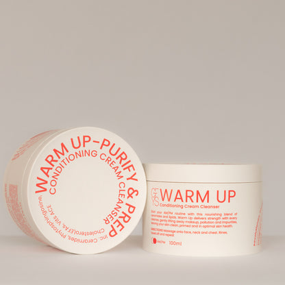 Warm Up conditioning cream cleanser top and side view on a light background 